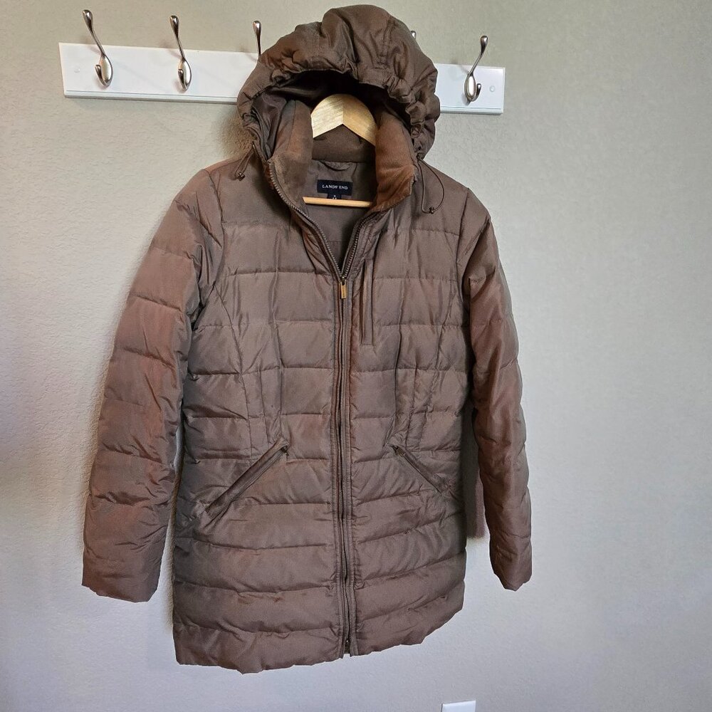 Lands End Women Down Winter Coat Size Small (6-8) Brown